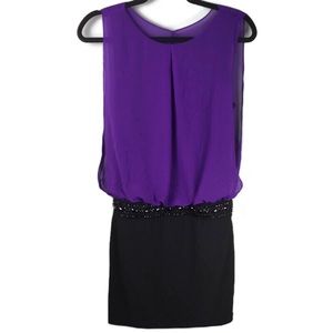 Bisou Bisou Blouson Jeweled Waist Sleeveless Purple Chiffon Mini Dress Size 4